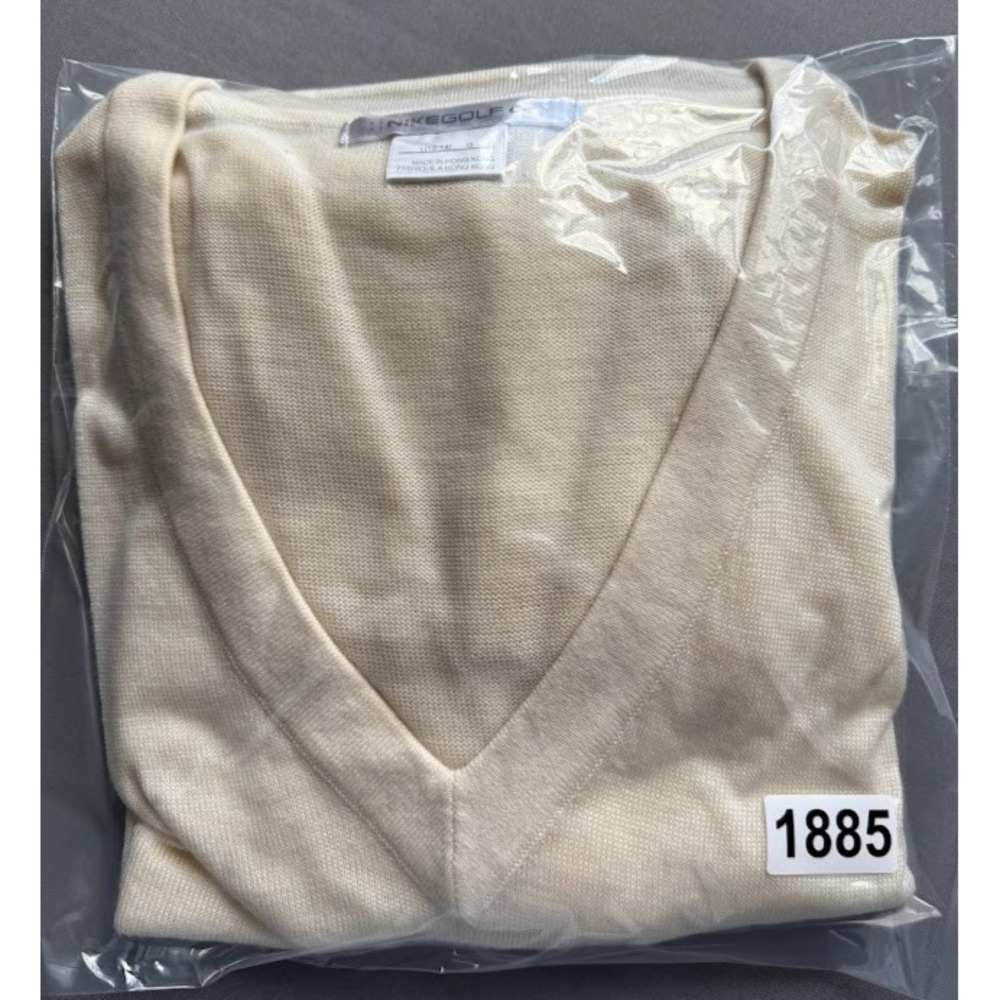 Vintage Nike‎ Golf 100% Wool Sweater Men Large Beige Pullover V Neck Long Sleeve - Picture 13 of 13